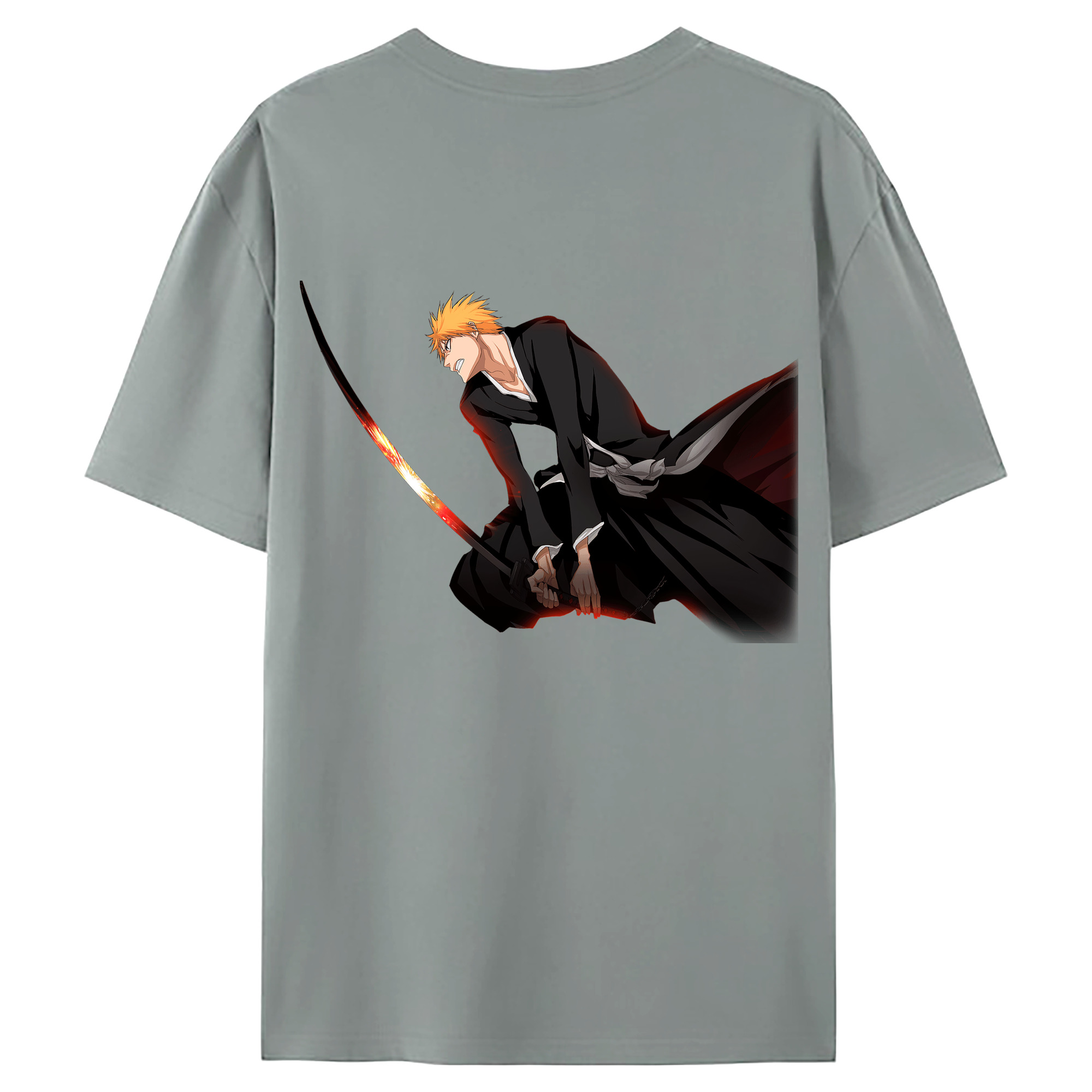 （画像用） ブリーチ 黒崎一護（くろさき いちご）BLEACH Kurosaki Ichigo 綿100％ メンズ半袖Tシャツ（バックプリント） 通気性